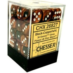 Set de 36 Dés 6 - GEMINI - Noir-Cuivre/Blanc