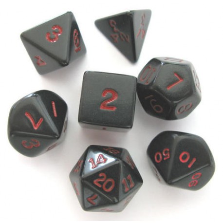 Set de 7 dés - Opaque - Noir/Rouge